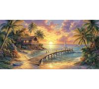 Diamond Painting Kit for Adults Sunset Diamond Art Canvas Painting Pictures, Landscape Full Drill round Rhinestone Embroidery, Gem Crystal Art Gifts Women for Beginner Home Wall Decor 100x50cm 0O-1607