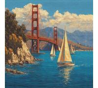 Diamond Painting Kit Golden State Bridge 5D Diamond Art Kits Boat, DIY Gem Art Adult Crafts Full Drill Square Crystal Cross Stitch, Hobbies for Adults Women, Home Wall Decoration 31.5x31.5inch 3-B969