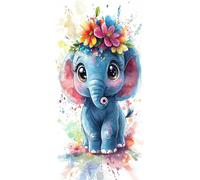 Diamond Painting Kits Adults Kids Beginners, 5D DIY Full Drill Flower Elephant Diamond Art with Sparkly Gems, Hobbies for Adults Women, Creative Craft All Seasons Gifts for Friends Family 12x24in N316