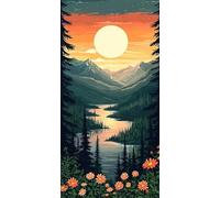 Diamond Painting Kits Adults Kids Beginners, 5D DIY Full Drill Flower Sunset Diamond Art with Sparkly Gems, Hobbies for Adults Women, Creative Craft All Seasons Gifts for Friends Family 24x48in N-368