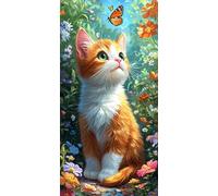 Diamond Painting Kits Adults Kids Beginners, Full Drill Flower Cat Diamond Art with Sparkly Gems, Hobbies for Adults Women, Creative Craft All Seasons Holiday Gifts for Friends Family 60x120cm N-374