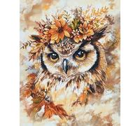 Diamond Painting Kits, Animal owl and Flowers Round Full Drill 5D DIY Diamond Art Kits for Home Wall Decor 40x50cm