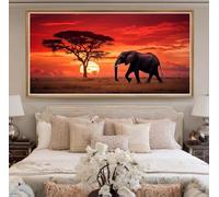 Diamond Painting Kits for Adults, 5D Diamond Art Elephant 40x70cm, DIY Large Sunset Dimond Art kits Adults, Full Drill Crystal Rhinestone Embroidery Canvas Gem Art Craft for Home Wall Decor (DP366)