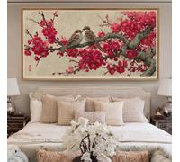 Diamond Painting Kits for Adults, 5D Diamond Art Sparrow 30x60cm, DIY Large Red Flowers Dimond Art kits Adults, Full Drill Crystal Rhinestone Embroidery Canvas Crafts for Home Wall Decor (RD426)