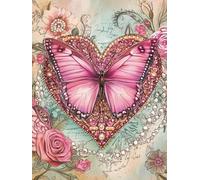 Diamond Painting Kits for Adults, 5D Full Drill DIY Diamond Art Kits for Adults, Butterfly Pink Crystal Gem Art Craft for Home Decor Gifts, Diamonds Painting with Complete Tools 20x28 in 0j-317