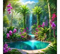 Diamond Painting Kits for Adults,5D Tropical Diamond Art Kit,Round Full Drill DIY Rhinestone Cross Stitch Lakes Diamond Art Crafts for Home Office Wall Decor 50x50cm