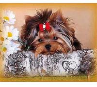 Diamond Painting Kits for Adults and Kids,Cute Dog Yorkshire Terrier 40x60cm/16x24in 5D Diamond Painting Kits,DIY Diamond Painting Cross Stitch,Full Drill Round Diamond Art Kit Gem Craft,Wall Decor