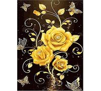 Diamond Painting Kits for Adults and Kids, Gold Rose Flower 16x20in 5D Diamond Painting Kits,DIY Diamond Painting Cross Stitch,Full Drill Square Diamond Art Kit Gem Art Craft,for Wall Decor 40x50cm