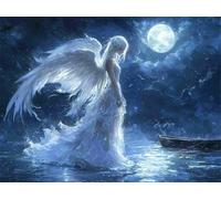 Diamond Painting Kits for Adults Angel, Small Diamond Art Kits Moon, 5D DIY Round Full Drill Crystal Art Embroidery Cross Stitch, Mosaic Crafts Pictures Room Decor, Gifts for Women 40x30cm E0-706