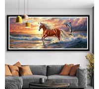 Diamond Painting Kits for Adults Animal Diamond Art Kits Beginners DIY Horse Full Round Crystal Art Canvas Painting 5D Rhinestone Embroidery Cross Stitch Pictures for Home Decor Gifts 75x30 cm S0-96