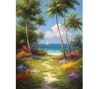 Diamond Painting Kits for Adults, Beach Diamond Art Boat Dimond Painting 5D DIY Full Round Drill Gem Art Embroidery Cross Stitch Kits for Adults Beginner, Room Decor, Gifts 25 * 35CM -wyl2506ET