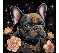 Diamond Painting Kits for Adults Black French Bulldog & Rose DIY Diamond Art Kit Full Round Drill Crystal Acrylic Beads Paint Diamonds Arts Kits for Home Wall Decor 35x35cm(C135)