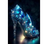 Diamond Painting Kits for Adults Blue Butterfly High Heel Shoe DIY Diamond Art Kit Full Round Drill Crystal Acrylic Beads Paint by Diamonds Dot Gem Arts Kits for Home Wall Decor 30x40cm(C362)