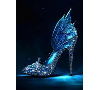Diamond Painting Kits for Adults Blue Crystal High Heel Shoe DIY Diamond Art Kit Full Round Drill Crystal Acrylic Beads Paint Diamonds Arts Kits for Home Wall Decor 30x40cm(C355)