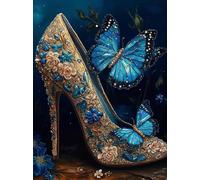 Diamond Painting Kits for Adults Blue Crystal High Heel Shoe DIY Diamond Art Kit Full Round Drill Crystal Acrylic Beads Paint Diamonds Arts Kits for Home Wall Decor 30x40cm(C363)