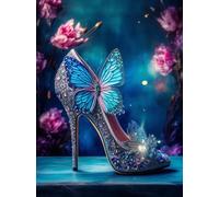 Diamond Painting Kits for Adults Blue Crystal High Heel Shoe DIY Diamond Art Kit Full Round Drill Crystal Acrylic Beads Paint Diamonds Arts Kits for Home Wall Decor 30x40cm(C365)