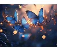 Diamond Painting Kits for Adults Blue, Small Diamond Art Kits Butterfly, 5D DIY Round Full Drill Crystal Art Embroidery Cross Stitch, Mosaic Crafts Pictures Room Decor, Gifts for Women 60x45cm E0-906