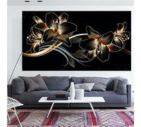 Diamond Painting Kits for Adults,DIY Diamond Art Kids,5D Diamond Paint by Numbers Kit,Diamond Dots Gem Full Drill,Diamond Crystal Art for Home Decor,Black Gold Leaves Lily Flowers,30x60cm/12x24in