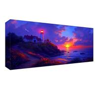 Diamond Painting Kits for Adults, DIY Large Lighthouse Full Drill 28x14inch Cross Stitch Embroidery Pictures Arts Kits, Diamond Art Beach Crystal Arts and Crafts for Adults Home Decor 70x35cm t-5843