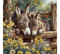 Diamond Painting Kits for Adults Farm Donkeys DIY Diamond Art Kit Full Round Drill Crystal Acrylic Shiny Beads Paint by Diamonds Dot Gem Arts Kits for Wall Decor 35x35cm(m172)