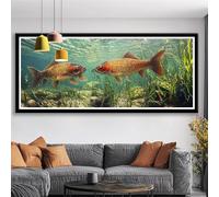 Diamond Painting Kits for Adults Fish Diamond Art Kits Beginners DIY Animal Full Round Crystal Art Canvas Painting 5D Rhinestone Embroidery Cross Stitch Pictures for Home Decor Gifts 100x40 cm S0-714