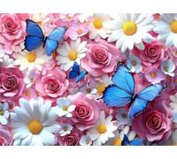 Diamond Painting Kits for Adults Flower, Small Diamond Art Kits Butterfly, 5D DIY Round Full Drill Crystal Art Embroidery Cross Stitch, Mosaic Crafts Pictures Room Decor,Gifts for Women 90x70cm E0-260