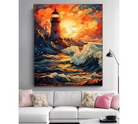 Diamond Painting Kits for Adults,Large 5D Diamond Art Lighthouse 36x28in Full Dimond Art Sunset Picture Crystal Crafts Canvas Paint by Number Kit for Kids Beginner,Hobbies for Adults Women Gifts 0Y-96