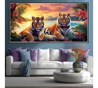 Diamond Painting Kits for Adults Large, 5D DIY Tiger Diamond Art Kits Adults Square Drill Large Dimond Art Sunset Sea Crystal Cross Stitch Gem Arts for Wall Decoration 120x60cm/47.2x23.6 Inch (WL332)