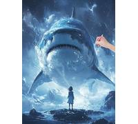 Diamond Painting Kits for Adults, Shark Diamond Art Kits for Beginners, Full Square Drill Crystal Art Gem Arts and Crafts for Adults, Embroidery Canvas Painting for Home Decor, Gifts, 30x40 cm, S-5