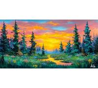 Diamond Painting Kits for Adults Sunset Diamond Art Canvas Painting Pictures, Tree Full Drill round Rhinestone Embroidery, Gem Crystal Art Gifts Women for Beginner Home Wall Decor 100x50cm 0O-1623