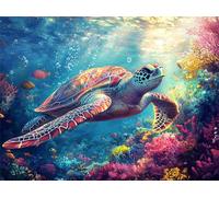 Diamond Painting Kits for Adults Turtle, Small Diamond Art Kits Animal, 5D DIY Round Full Drill Crystal Art Embroidery Cross Stitch, Mosaic Crafts Pictures Room Decor, Gifts for Women 70x50cm E0-208