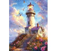 Diamond Painting Kits for Beginners Adults, 5D DIY Lighthouse Diamond Art Kits, Round Full Drill Gem Art Crafts, DIY Painting by Numbers for Christmas Home Wall Decor, Gifts for Women 28x36 inch s-107