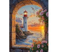 Diamond Painting Kits for Beginners Adults, 5D DIY Lighthouse Scenery Diamond Art Kits, Round Full Drill Gem Art Crafts, DIY Painting by Numbers for Christmas Home Wall Decor, Gifts 24x32 inch s-108