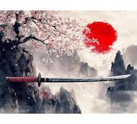 Diamond Painting Kits for Beginners Adults, 5D DIY Sakura Warrior Sword Diamond Art Kits, Round Full Drill Gem Art Crafts, DIY Painting by Numbers for Christmas Home Wall Decor, Gifts 16x20 inch s1042