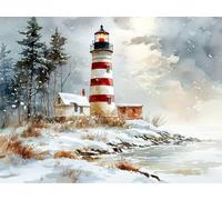 Diamond Painting Kits for Beginners Adults, 5D DIY Winter Lighthouse Diamond Art Kits, Round Full Drill Gem Art Crafts, DIY Painting by Numbers for Christmas Home Wall Decor, Gifts 16x20 inch s-114