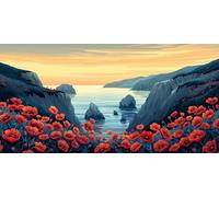 Diamond Painting Lake Diamond Art Kits Adults, 4x8inch Mini Dimond Art Poppy Gem Arts and Crafts Paintings, DIY Full Drill Crystal Rhinestone Mosaic Kits with Accessories, Home Decor Gifts J2-2072