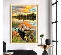 Diamond Painting, Lake Wooden Boat 5D DIY Diamond Art Kits for Kids Adults, Full Drill Crystal Rhinestone Embroidery Art Crafts, Painting by Numbers Canvas Kit for Home Wall Decor Gifts30x40cm