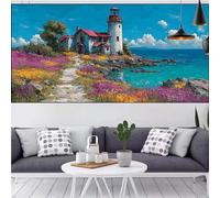 Diamond Painting Lighthouse Diamond Art Kits Adults Aegean Sea,5D Full Drill Crystal Embroidery Cross Stitch Canvas Gem Art Crafts,DIY Paint by Numbers for Children,Home Decor Gift Men 16x32in CQ-613