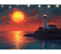 Diamond Painting Lighthouse Diamond Art Kits Adults Sun 5D Dimond Painting Kits for Kid, Crystal Rhinestone Embroidery Canvas Paintings, Small Crystal Art Accessories for Bedroom Decor 50x65cm K9-1355