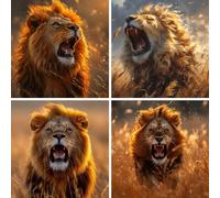 Diamond Painting Lion,4 Pack Diamond Art Kits Adults/Kids,5D DIY Animal Diamond Art Painting,Round Full Drill Diamond Dots Crystal Art Pictures,for Room Decor Aesthetic Gift 40x40cm/16x16inch Ws-14393