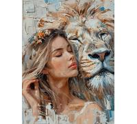 Diamond Painting Lion Diamond Art Kits Adults, Flower Crystal Art Kits for Adults DIY Full Drill Gem Dots Embroidery Paintings Crafts Picture, Gifts for Women, Home Wall Decor 40x50cm/16x20inch -27sF