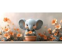Diamond Painting Little Elephant Diamond Art Kits Adults, Flower Crystal Art Kits for Children Beginners, 5D Full Drill Gem Painting Crafts, DIY Embroidery Gifts, for Home Wall Decor, 50x100cm p-766