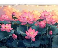 Diamond Painting Lotus Diamond Art Kits Adults White Cloud 5D Dimond Painting Kits for Kid, Crystal Rhinestone Embroidery Canvas Paintings, Small Crystal Art Accessories for Room Decor 60x80cm K9-1156