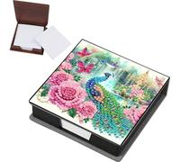 Diamond Painting Note Box Diamond Art Notecard Box Peacock Bird Design Gem Art Sticky Note Holder Diamond Painting Mosaic Kits for Adults Memo Pad Holder, Contains 160 Sheets of Paper