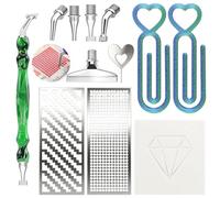 Diamond Painting Pen with Ruler, Thin Version Angle 1,2 Beads Nibs and Stainless Steel Square & Round Diamond Art Ruler, Diamond Painting Canvas Roller Clips, Diamond Art Kits for Adults (Green)