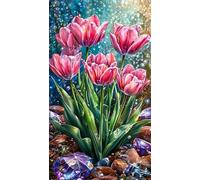 Diamond Painting Pink Tulip Plants,5D DIY Diamond Art Kits for Adults Beginners,Diamond Painting Kit Square Drill Full Drill Crystal Gem Arts Picture for Home Wall Decor 90x190 cm