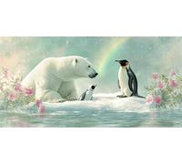 Diamond Painting Polar Bears, Penguin Diamond Art Kits Adults Beginner, 5D DIY Round Full Drill Crystal Art Kits, Mosaic Gem Crafts for Adults, 28x56 Inch Large Canvas for Home Wall Decor, Model395