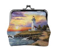 Diamond Painting Print Double Clasp Metal Frame Leather Kiss Lock Change Pouch Wallet for Women with Keys, Small Purses