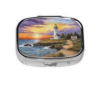 Diamond Painting Print Pill Box 2 Compartment Medicine Pill Case,Portable for Pocket Or Purse Pill Box Decorative Metal Medicine Organizer