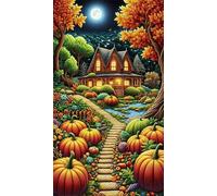 Diamond Painting Pumpkin Road House,5D DIY Diamond Art Kits for Adults Beginners,Diamond Painting Kit Square Drill Full Drill Crystal Gem Arts Picture for Home Wall Decor 30x70 cm
